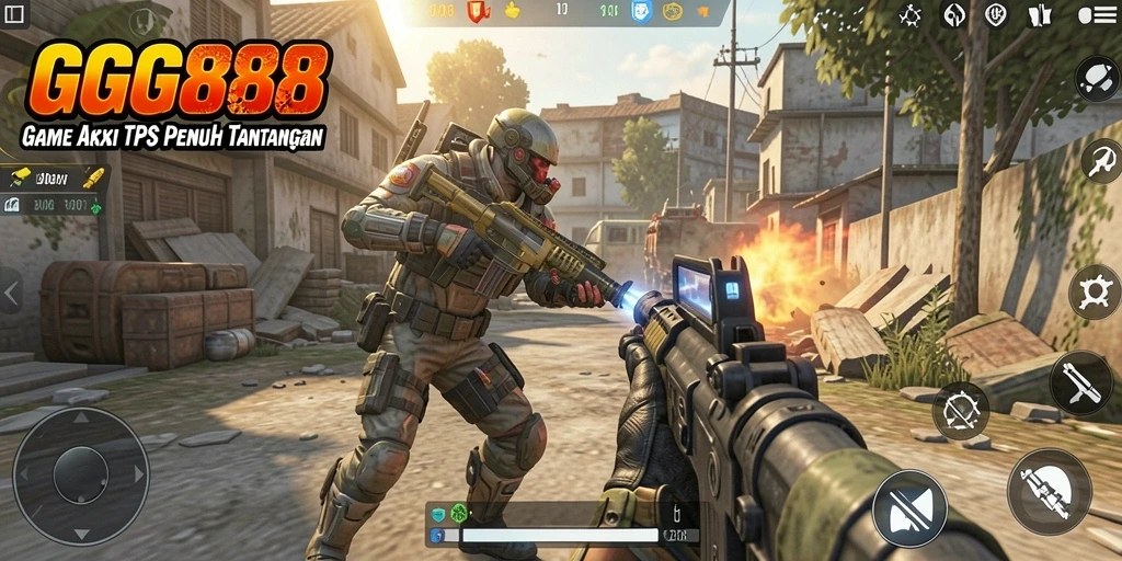 Screenshot gameplay GGG888 yang menunjukkan aksi seru dalam pertempuran TPS.
