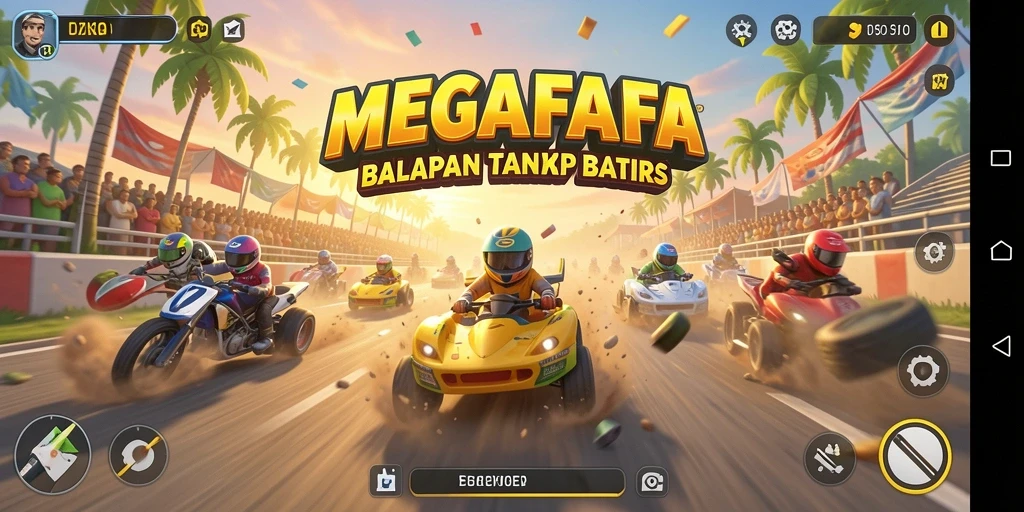 Tampilan gameplay balapan seru dan mendebarkan di MEGAFAFA.