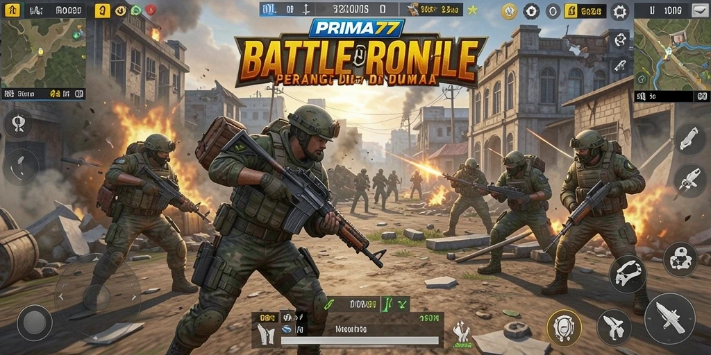 Gameplay mendebarkan di PRIMA77, pertarungan intens dalam Battle Royale.